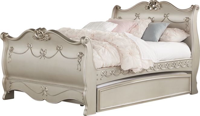Disney Princess Silver Fairytale 4 Pc Twin Sleigh Bed with Twin Storage Trundle