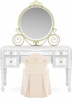 Disney Princess Sparkle White Desk with Carriage Mirror and Vanity Chair