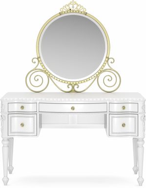 Disney Princess Sparkle White Desk with Carriage Mirror