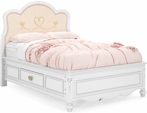 Disney Princess Sparkle White Full Upholstered Panel Bed with Storage Side Rails