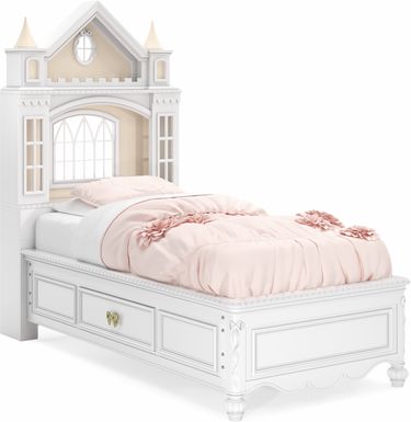 Disney Princess Sparkle White Twin Castle Bed with Storage Side Rails