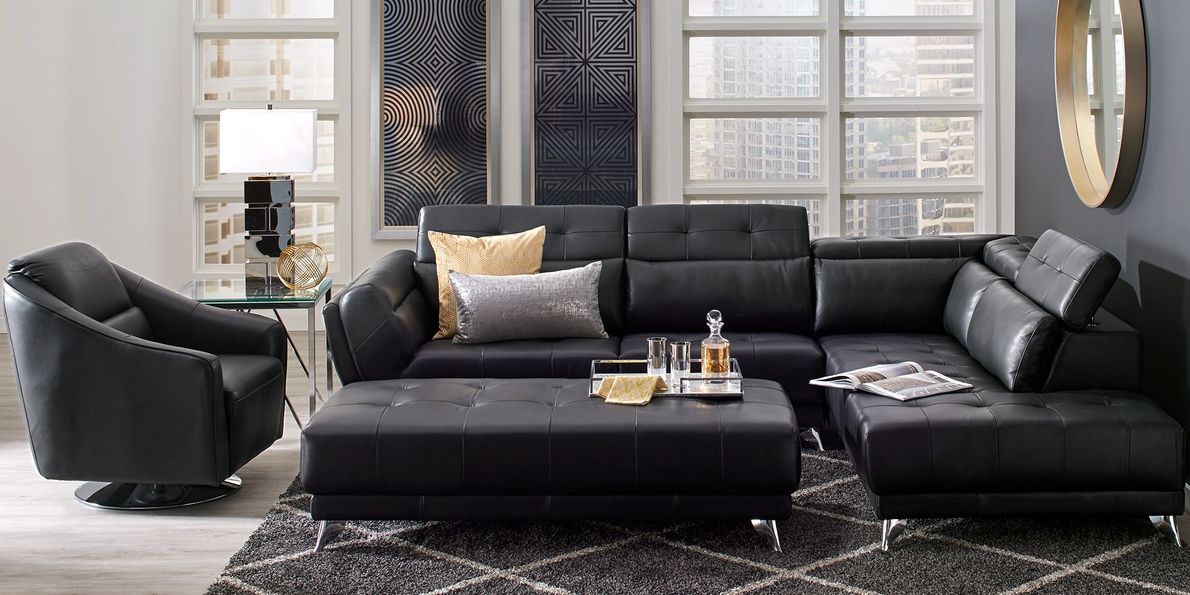 Rooms to go store black leather sectional