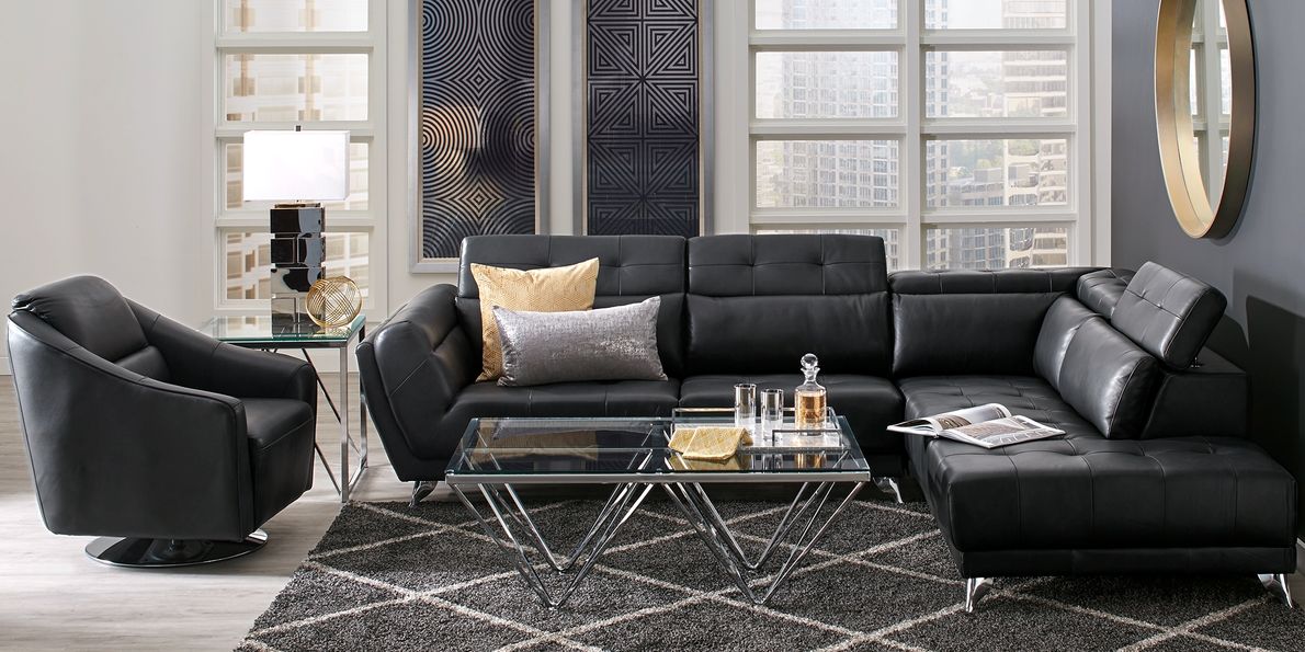 Black top deals grain leather sectional