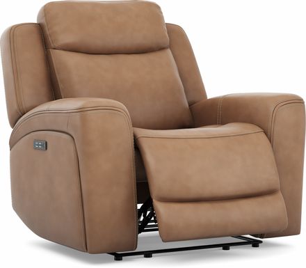 Davidson Caramel Leather Dual Power Recliner