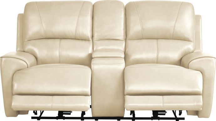 Fremont Almond Leather Dual Power Reclining Console Loveseat