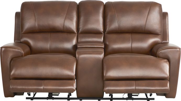 Fremont Brown Leather Dual Power Reclining Console Loveseat