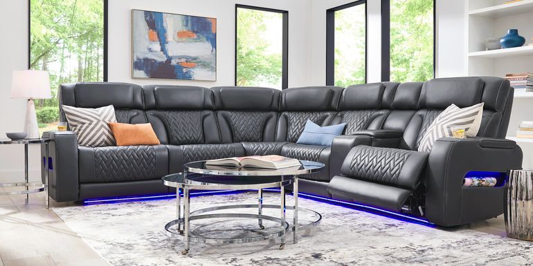 Encore Black Leather 3 Pc Triple Power Reclining Sectional