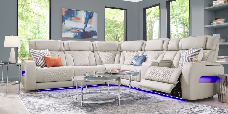 Encore Gray Leather 3 Pc Triple Power Reclining Sectional
