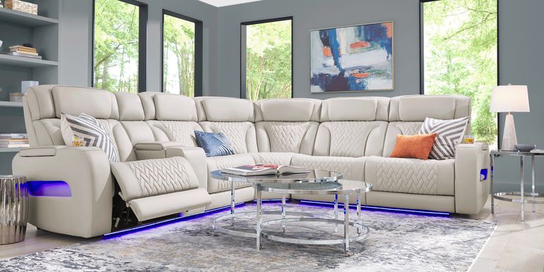 Encore Gray Leather 6 Pc Triple Power Reclining Sectional Living Room