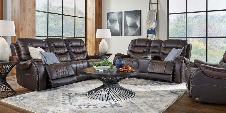 Headliner Brown Leather 2 Pc Dual Power Reclining Living Room