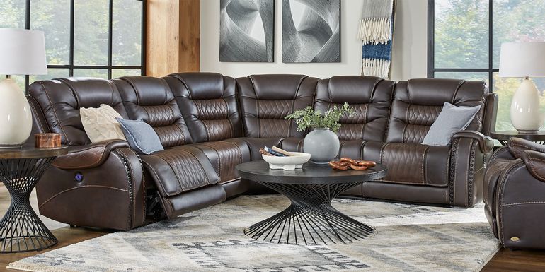 Headliner Brown Leather 5 Pc Dual Power Reclining Sectional