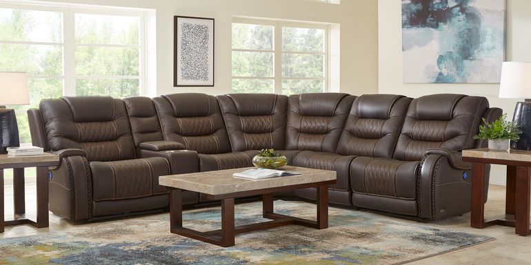 Headliner Brown Leather 6 Pc Dual Power Reclining Sectional