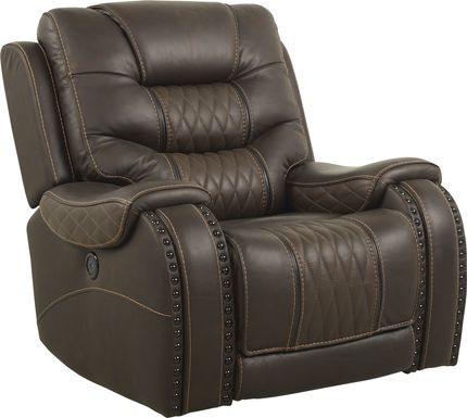 Headliner Brown Leather Dual Power Recliner