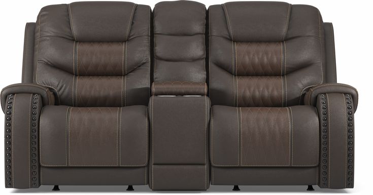 Eric Church Highway To Home Headliner Brown Leather Dual Power Reclining Console Loveseat