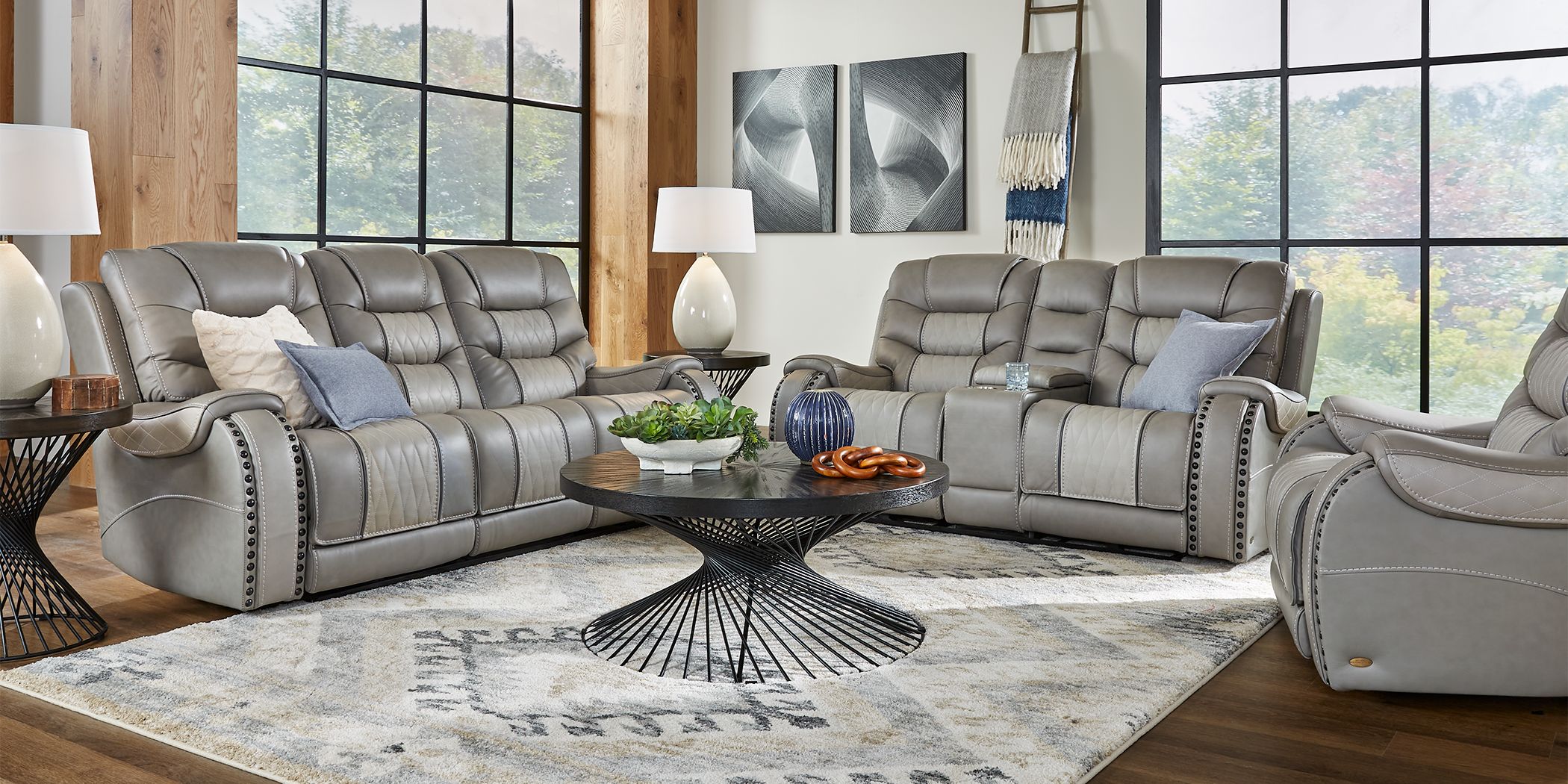 Gray leather reclining sofa hot sale