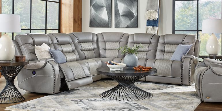 Eric Church Highway To Home Headliner Gray Leather 5 Pc Dual Power Reclining Sectional