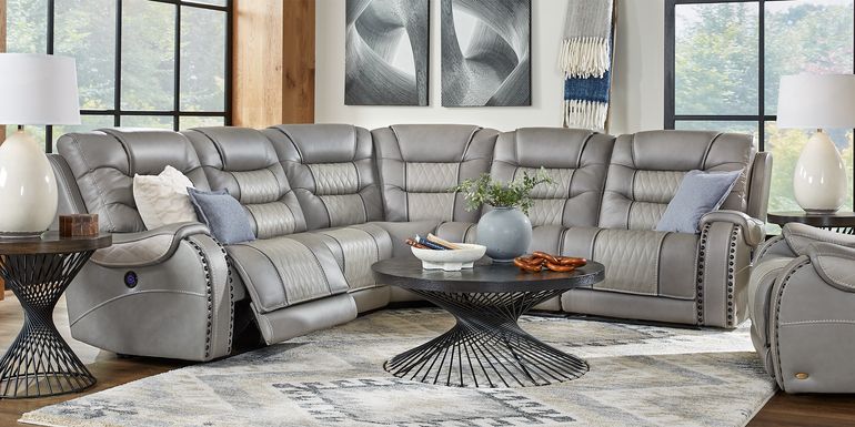 Headliner Gray Leather 5 Pc Dual Power Reclining Sectional