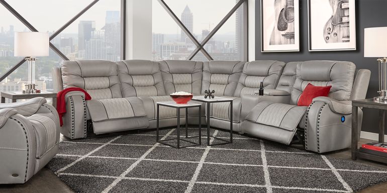 Headliner Gray Leather 6 Pc Dual Power Reclining Sectional