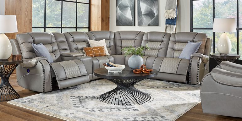 Headliner Gray Leather 6 Pc Dual Power Reclining Sectional