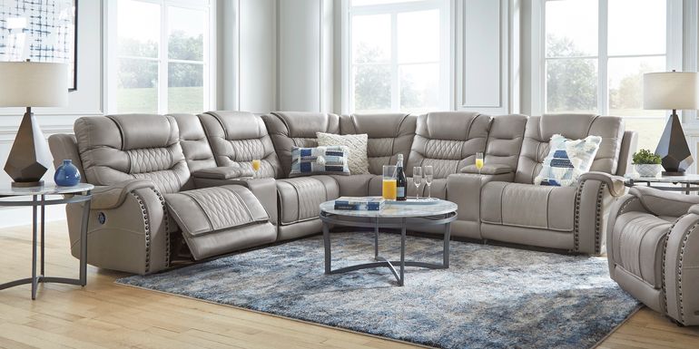 Eric Church Highway To Home Headliner Gray Leather 7 Pc Dual Power Reclining Sectional