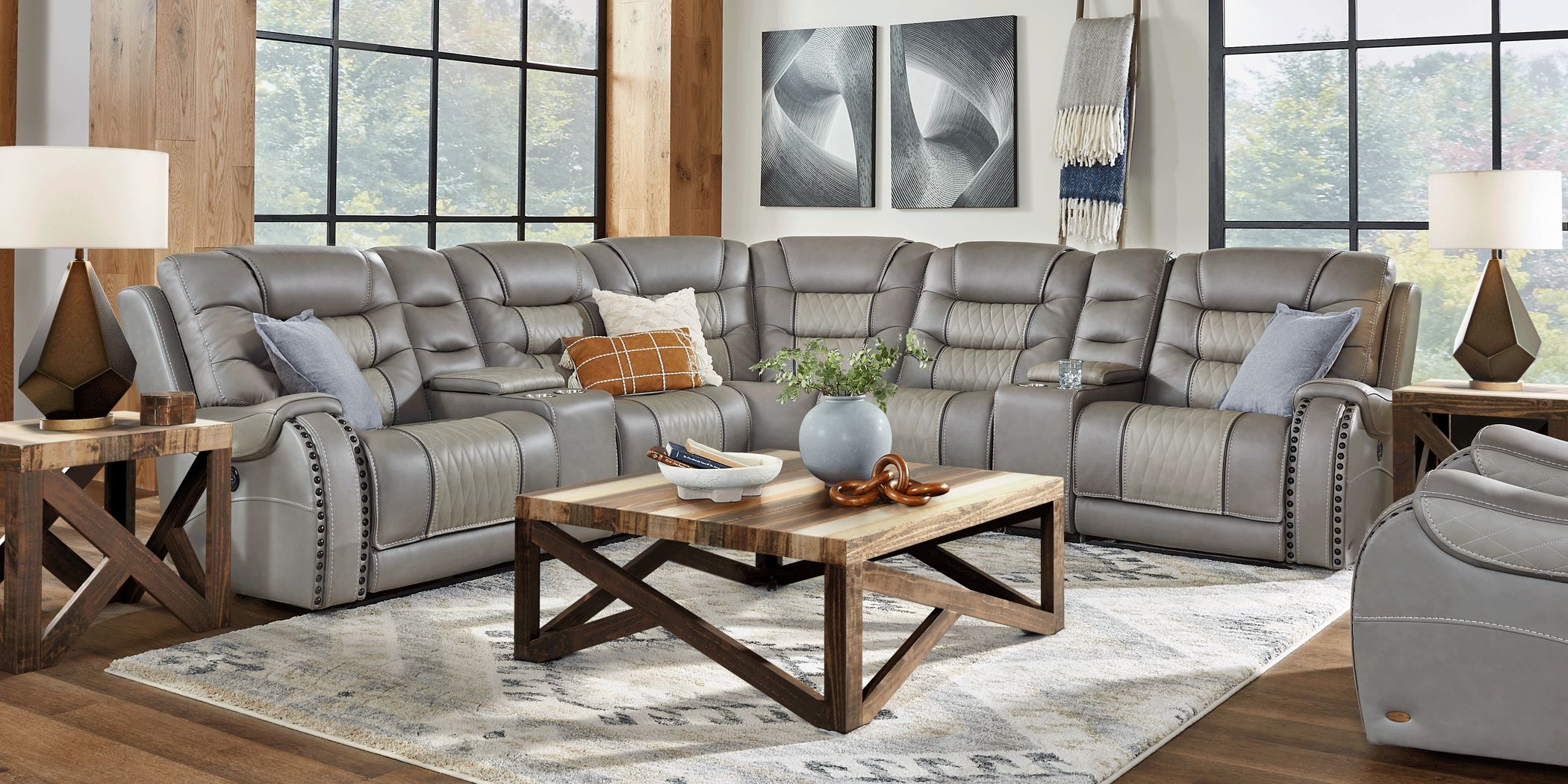 Eric church highway to home headliner gray leather 6 pc dual deals power reclining sectional