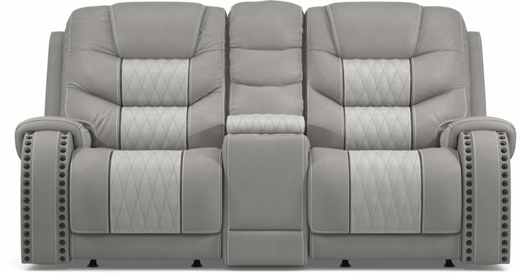 Headliner Gray Leather Dual Power Reclining Console Loveseat