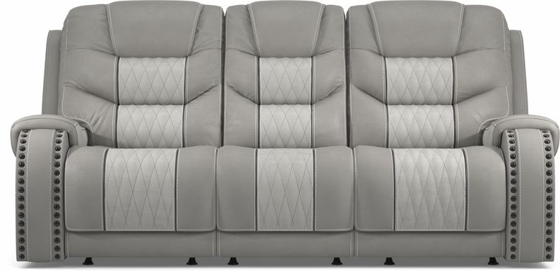 Headliner Gray Leather Dual Power Reclining Sofa