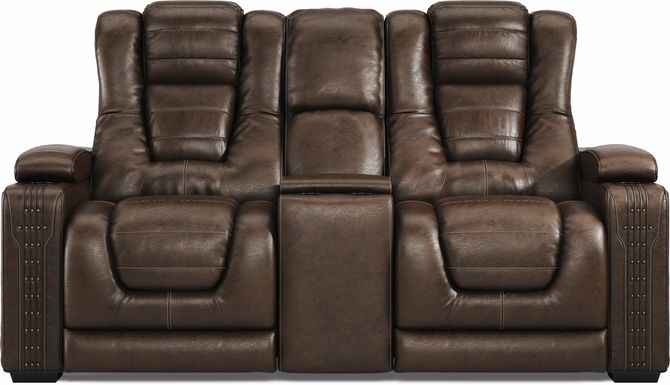 Eric Church Highway To Home Renegade Brown Leather Dual Power Reclining Console Loveseat