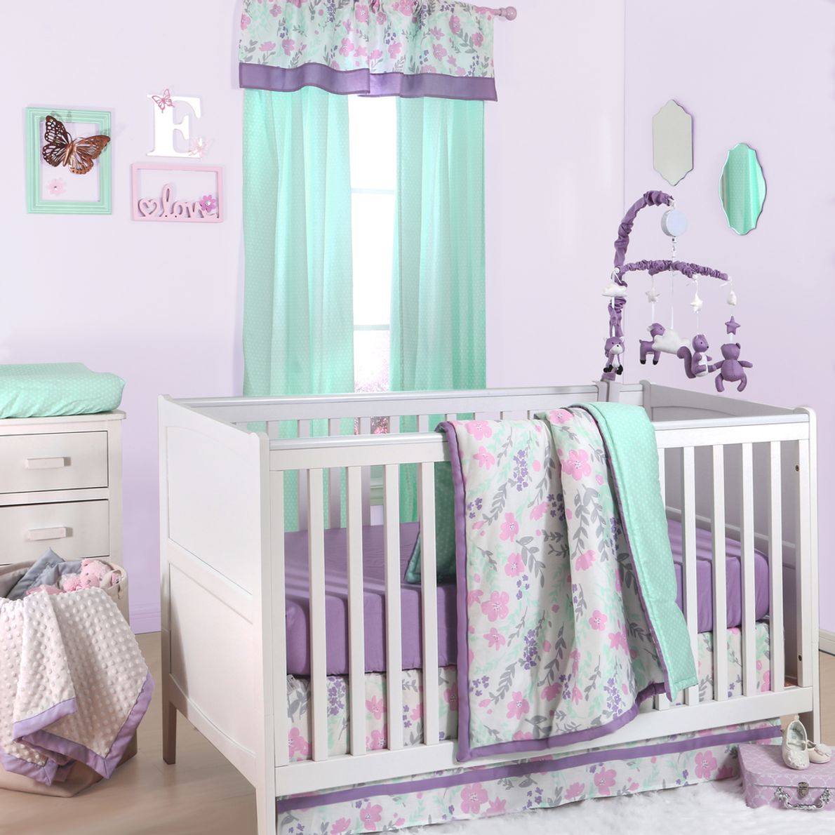 Purple and cheap teal baby bedding