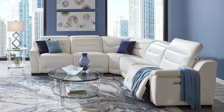 Gallia Way White Leather 5 Pc Dual Power Reclining Sectional