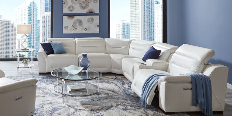 Gallia Way White Leather 6 Pc Dual Power Reclining Sectional