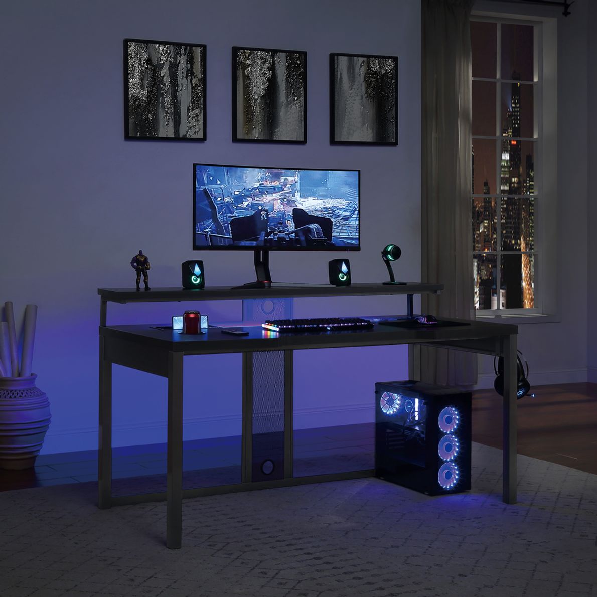 RS Gaming Mergence 60 W RGB Gaming Computer Desk With 10 Acoustic Panels  Black - Office Depot