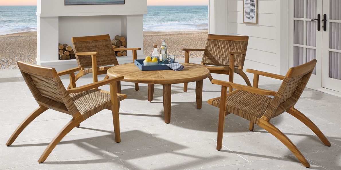 Hagen Teak 5 Pc Round Outdoor Chat Seating Set Rooms To Go