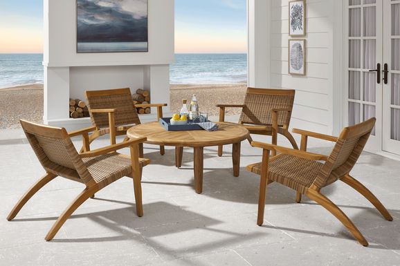 Hagen Teak 5 Pc Round Outdoor Chat Seating Set