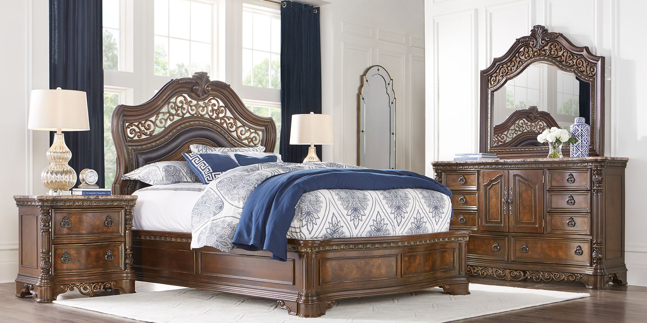 Handly manor pecan king panel bedroom