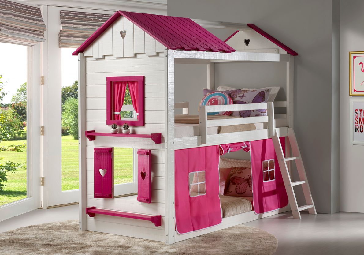 Pink fabric bunk shop bed