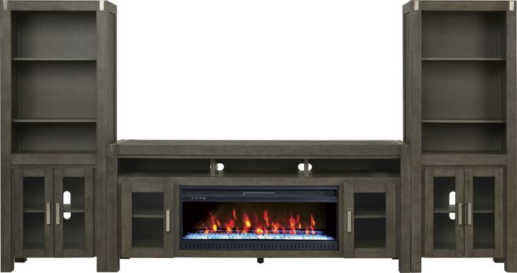 Hidden Springs II Gray 4 Pc Wall Unit with 80 in. Console and Electric Fireplace