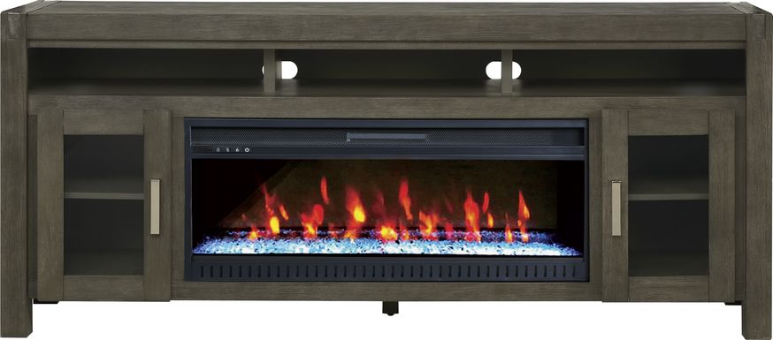 Hidden Springs II Gray 80 in. Console with Electric Fireplace