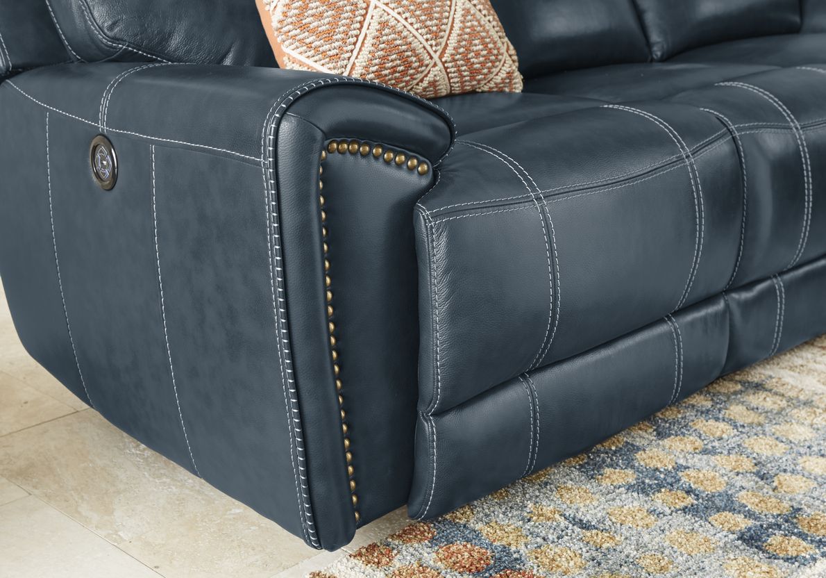 Italo blue 2025 leather reclining sofa