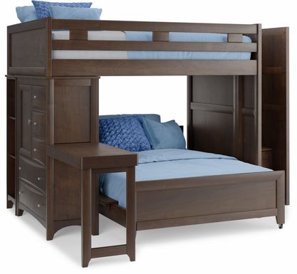 Ivy League 2.0 Walnut Full/Full Step Loft with Chest & Desk Attachment
