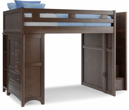 Ivy League 2.0 Walnut Full Step Loft with Chest and Bookcase