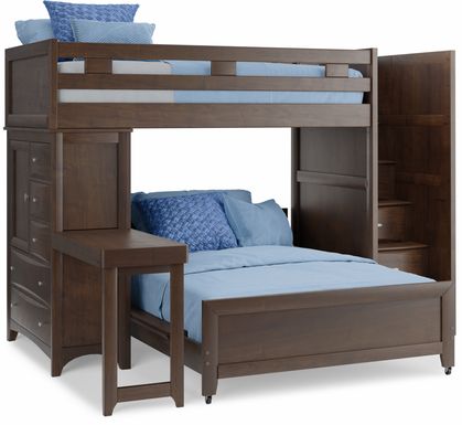 Ivy League 2.0 Walnut Twin/Full Step Loft with Chest and Desk Attachment