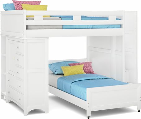 Ivy League 2.0 White Full/Twin Step Bunk with Chest and Bookcase