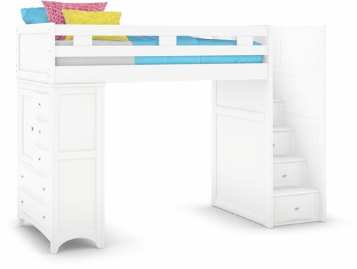 Ivy League 2.0 White Twin Step Loft with Chest