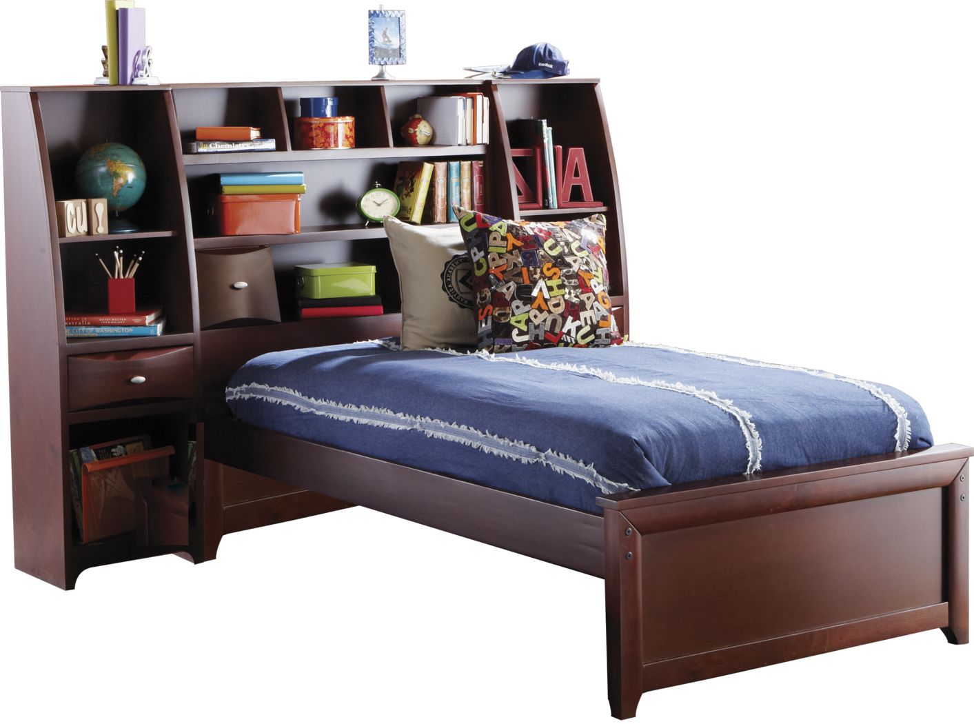 Ivy League Cherry 5 Pc Twin Bookcase Wall Bed with Storage Piers