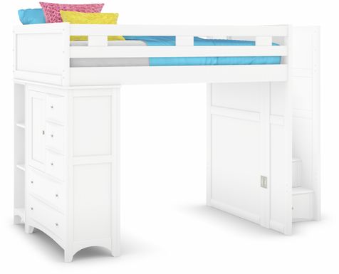 Ivy League 2.0 White Full Step Loft with Chest and Bookcase