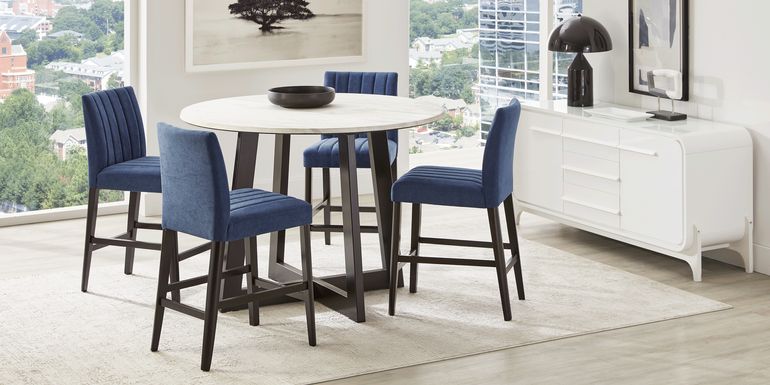 Jarvis White 5 Pc Counter Height Dining Room with Blue Side Chairs