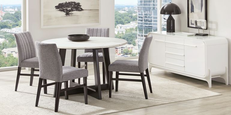 Jarvis White 5 Pc Round Dining Room with Gray Side Chairs