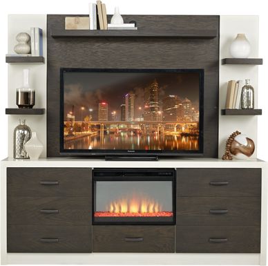 Jeana II Off-White 3 Pc Wall Unit with Electric Fireplace
