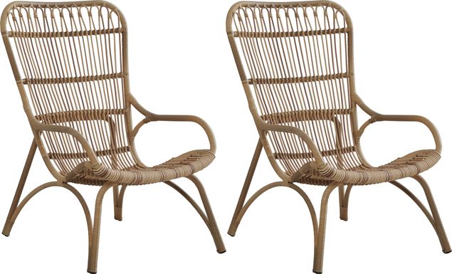 Kain Natural Outdoor Lounge Chairs, Set of Two